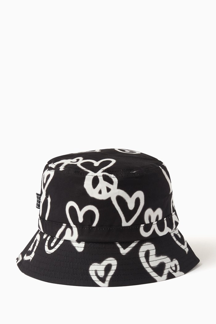 

Sprayed Hearts-print Bucket Hat in Cotton, Black