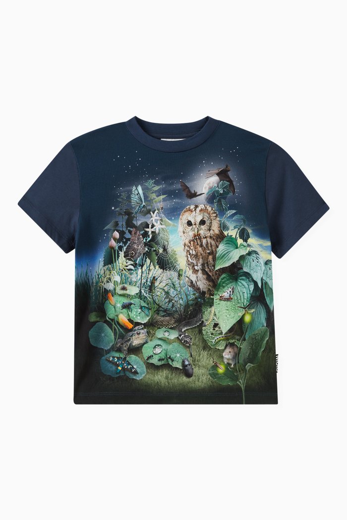 

Night Garden print T-shirt in Organic Cotton, Blue