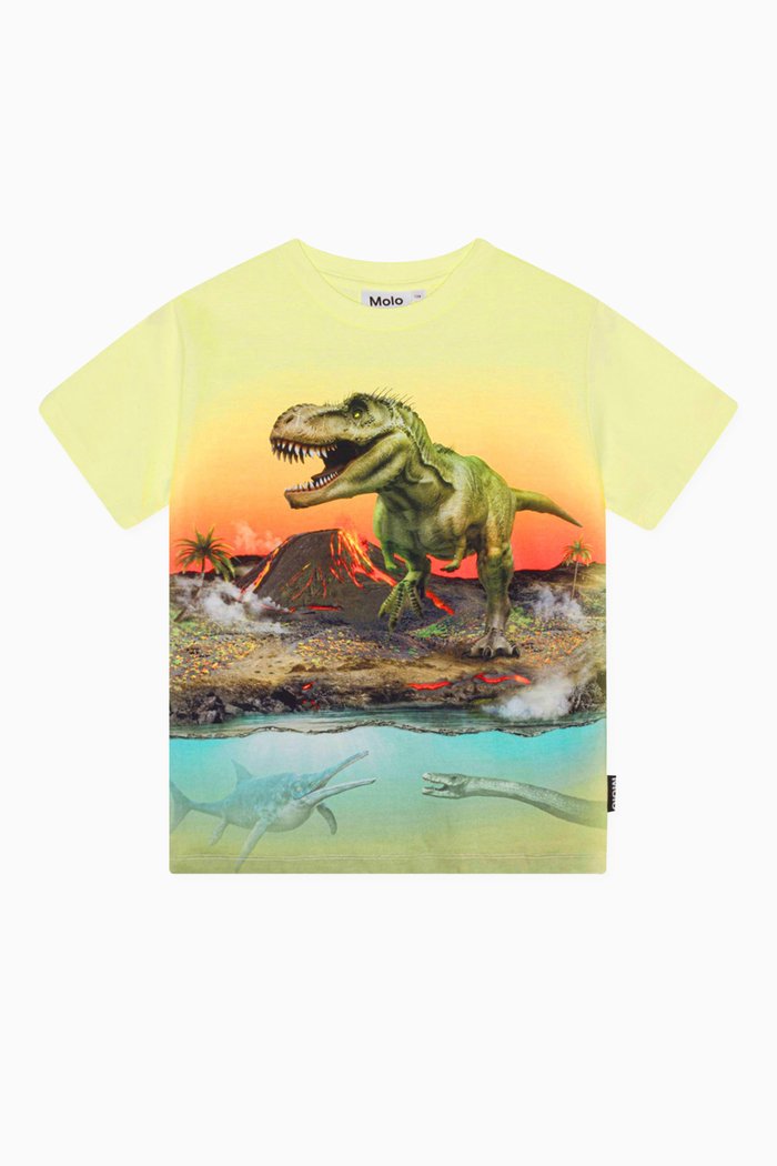 

Volcano Dino-print T-shirt in Organic Cotton, Yellow