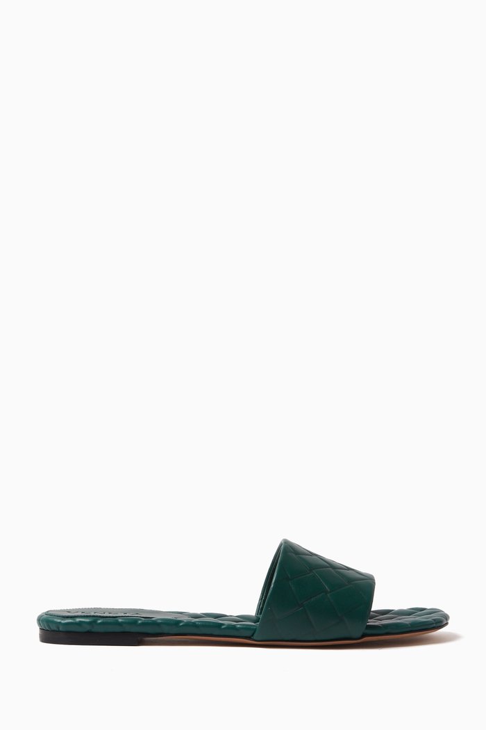 

Amy Padded Mule Sandals in Intreccio Leather, Green