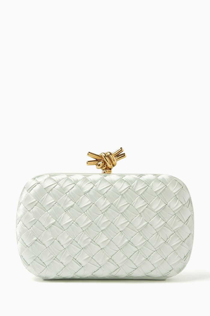 

Knot Minaudiere Clutch in Intreccio Calfskin, Blue