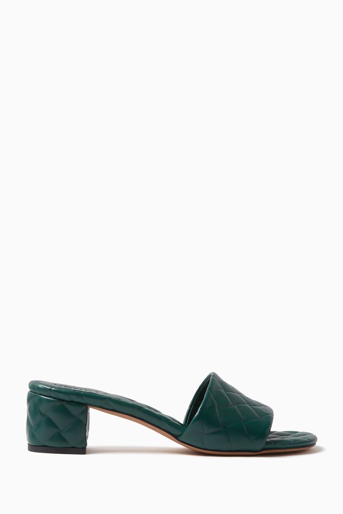 

Amy 45 Mule Sandals in Intreccio Leather, Green