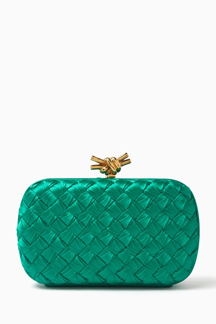 

Knot Minaudiere Clutch in Intrecciato Silk-satin, Green