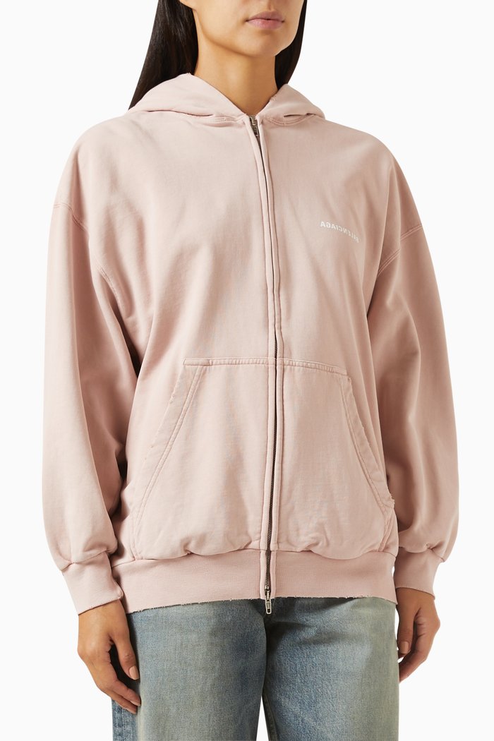 

Mirror Logo Zip Small-fit Hoodie in Medium-fleece, Pink