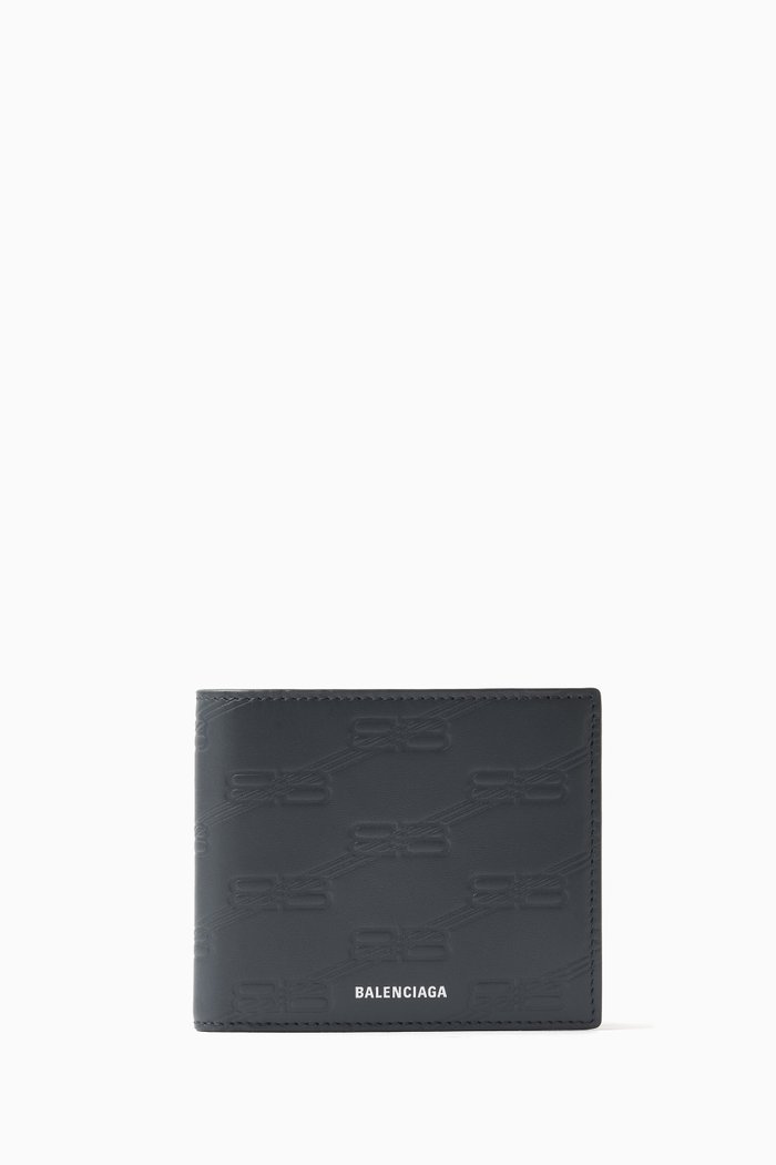 

Monogram-embossed Square Wallet in Calf Leather, Blue