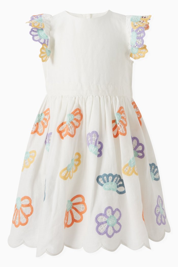 

Floral Embroidered Dress in Cotton & Linen, White