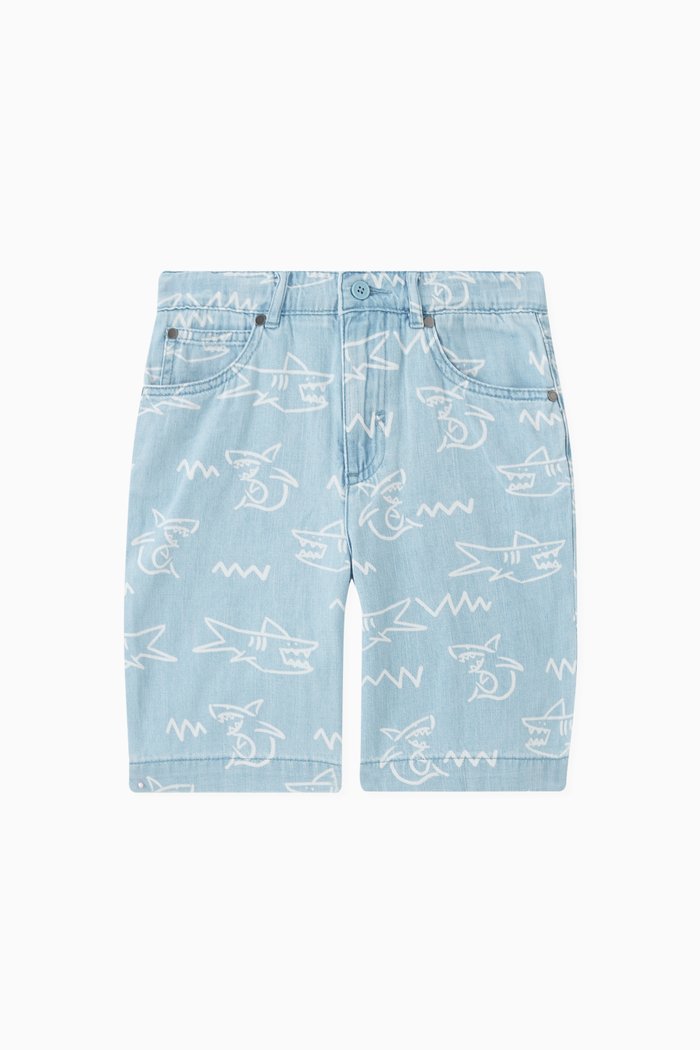 

Shark-print Shorts in Denim, Blue