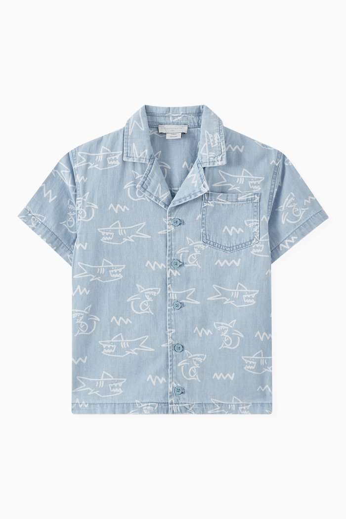 

Shark-print Shirt in Denim, Blue