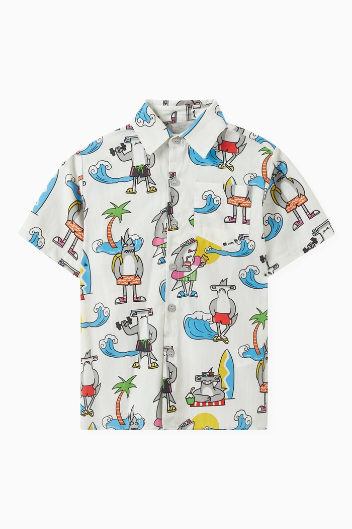 

Sharks Print Shirt in Organic Cotton, White