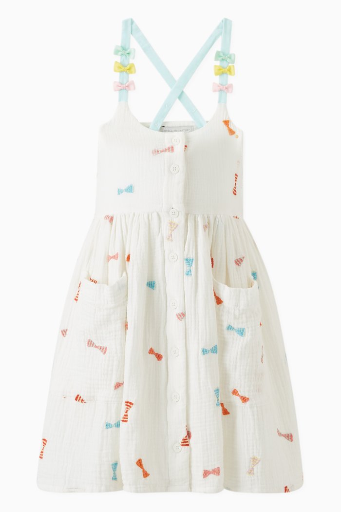 

Bow-embellished Dress in Cotton, White