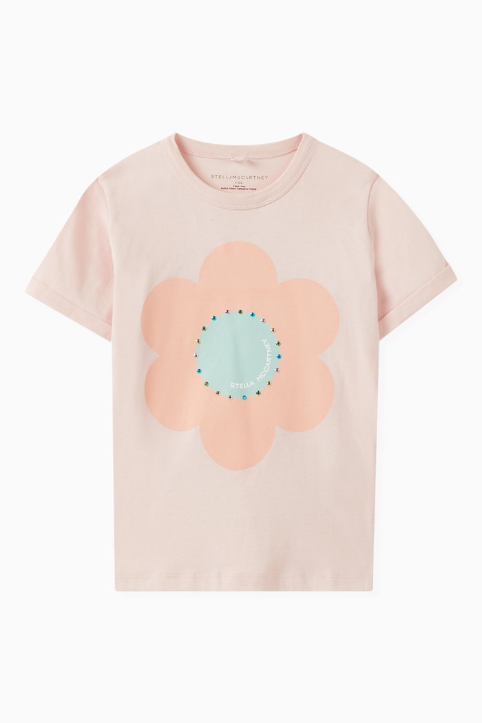

Flower Print T-shirt in Organic Cotton Jersey, Pink