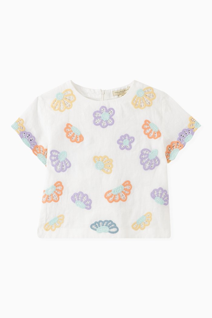

Floral Embroidered Top in Linen & Cotton, White