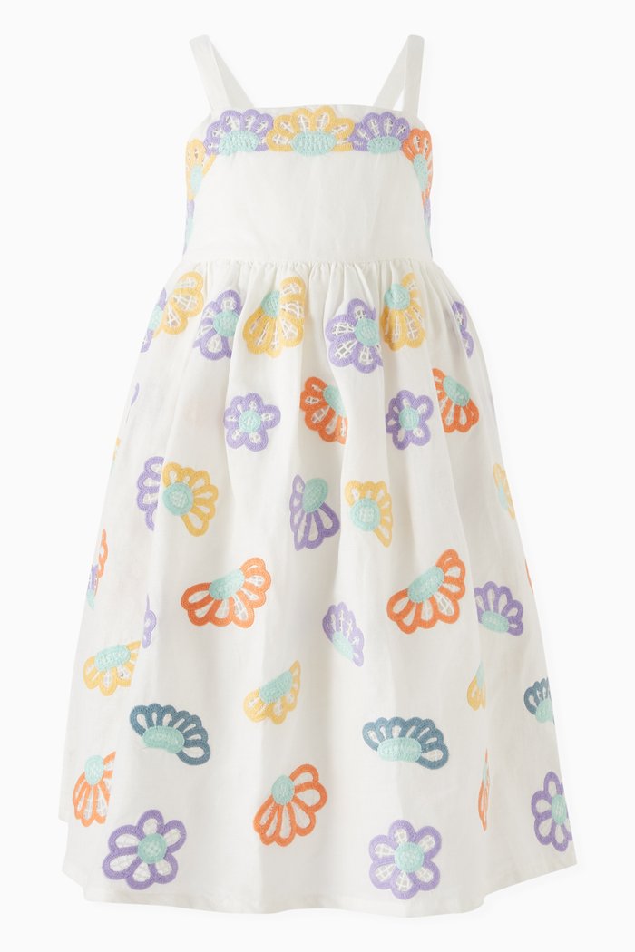 

Floral Embroidered Dress in Cotton & Linen, White