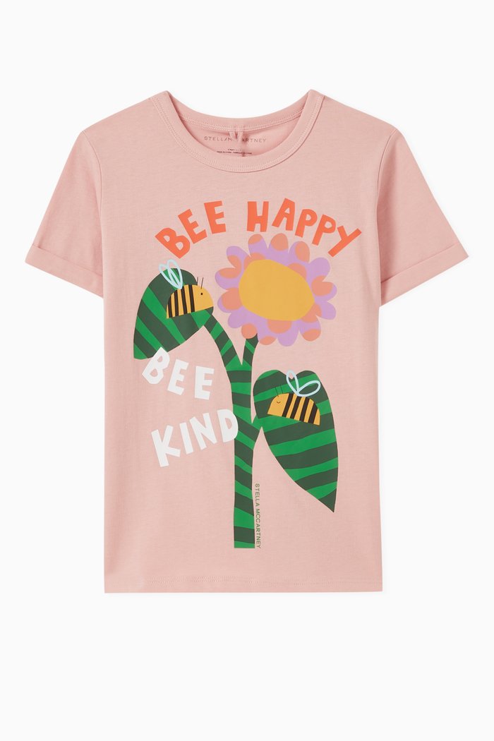 

Bee Happy Graphic Print T-Shirt in Cotton, Pink