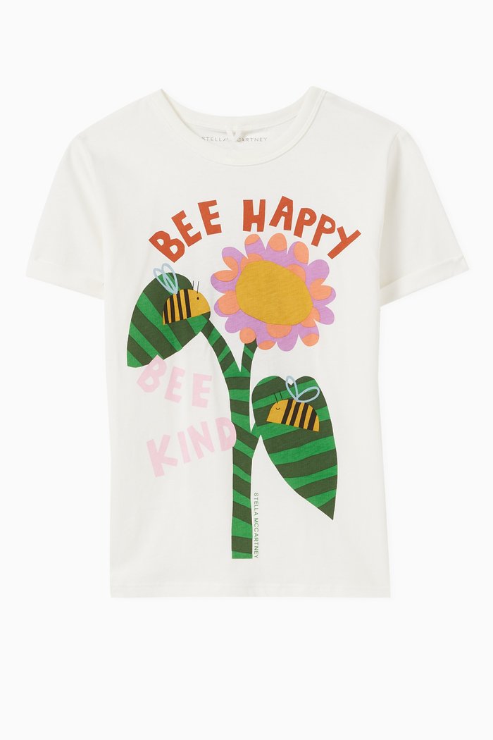 

Bee Happy Graphic Print T-Shirt in Cotton, White