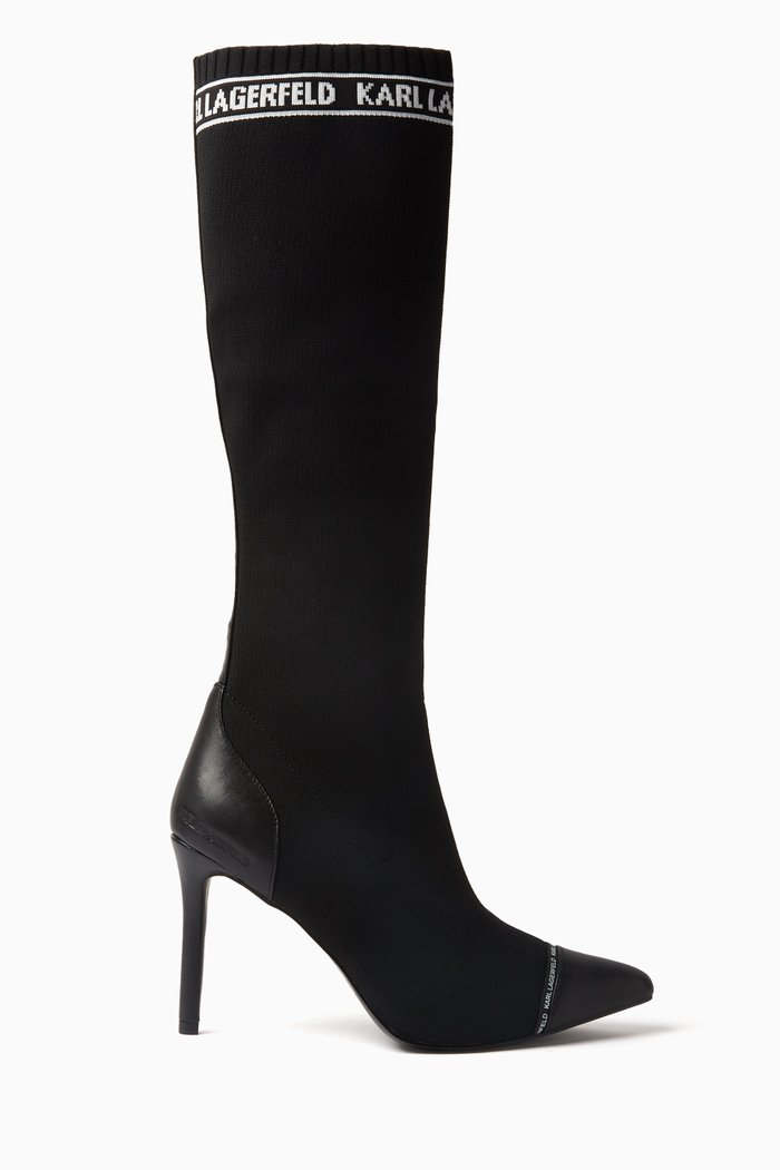 

Pandora 100 Logo Knee Boots in Stretch-knit & Leather, Black