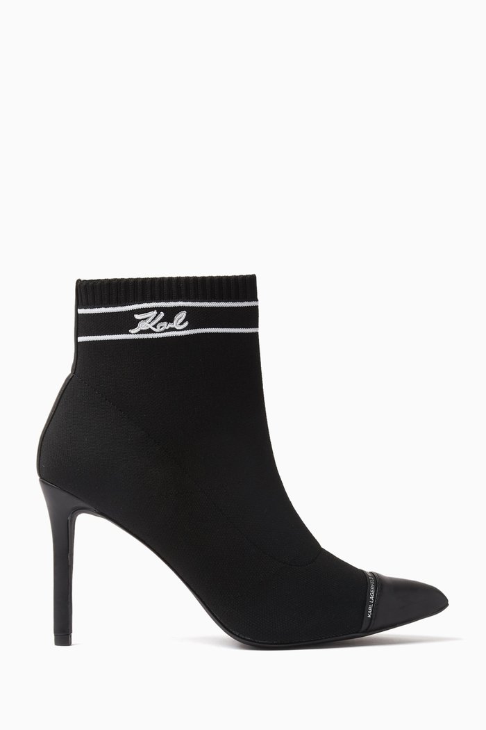 

Pandora 95 Logo Ankle Boots in Stretch-knit & Leather, Black