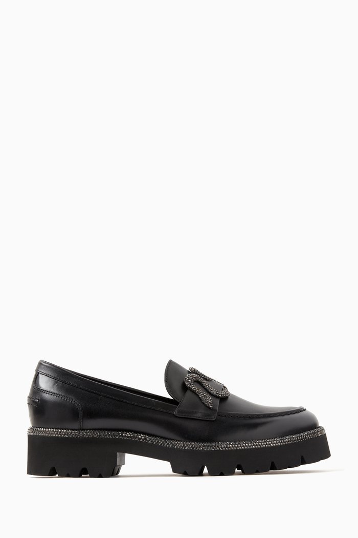 

Crystal Embellished Loafers in Leather, Black