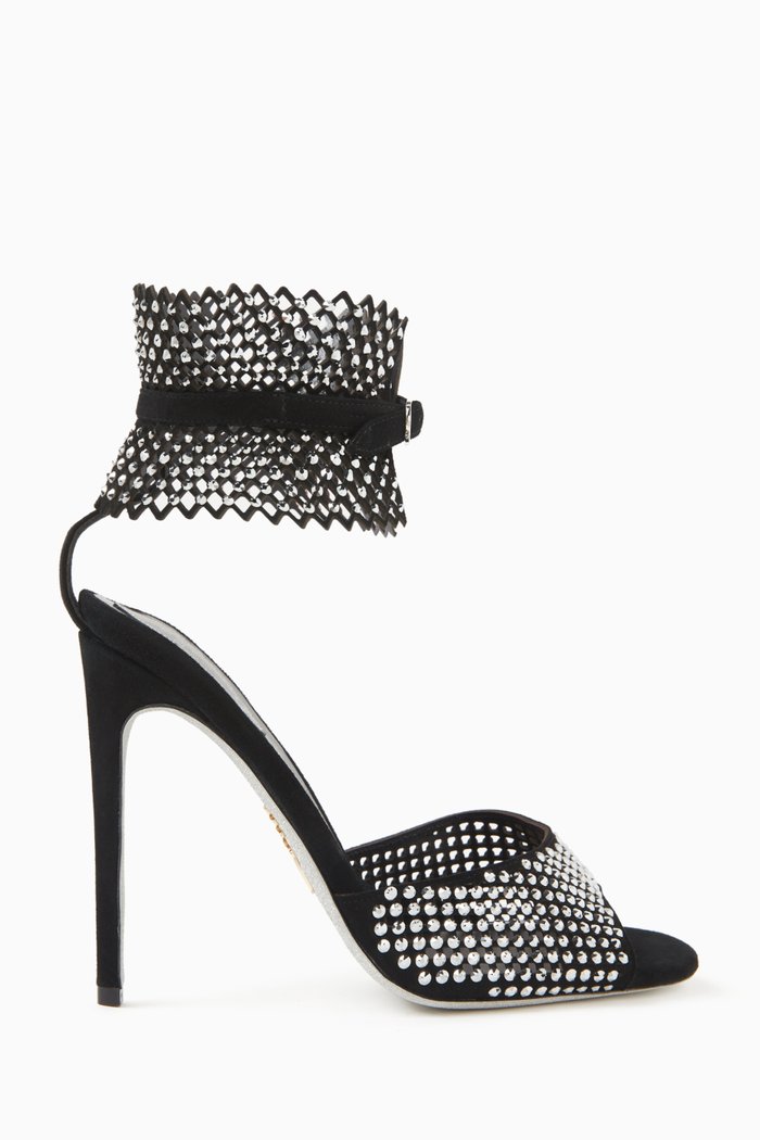 Crystal Embellished 110 Sandals in Leather, Black