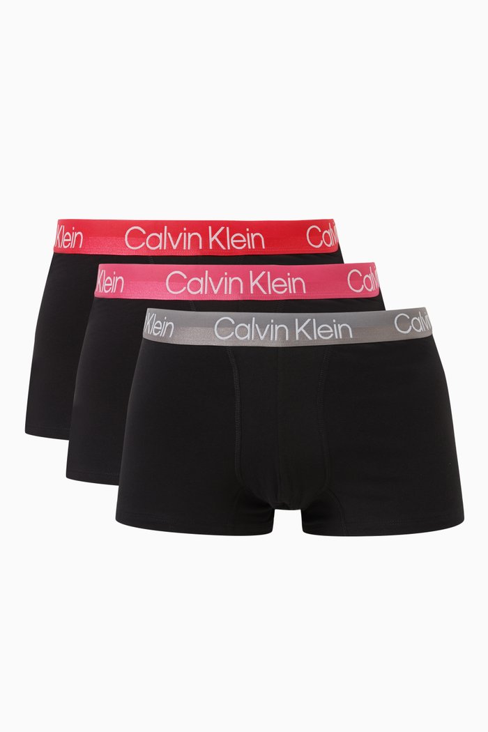 Modern Structure Logo Trunks in Stretch Cotton Blend, Set of 3, Black