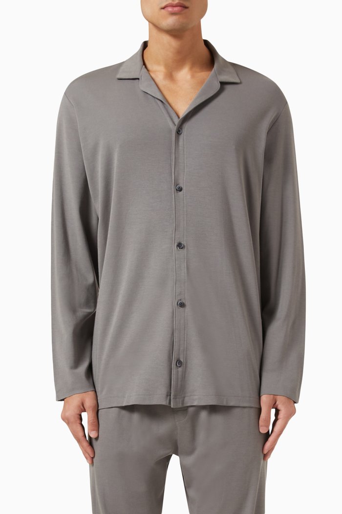 

CK Black Pyjama Shirt in Supima Cotton Blend Jersey, Grey