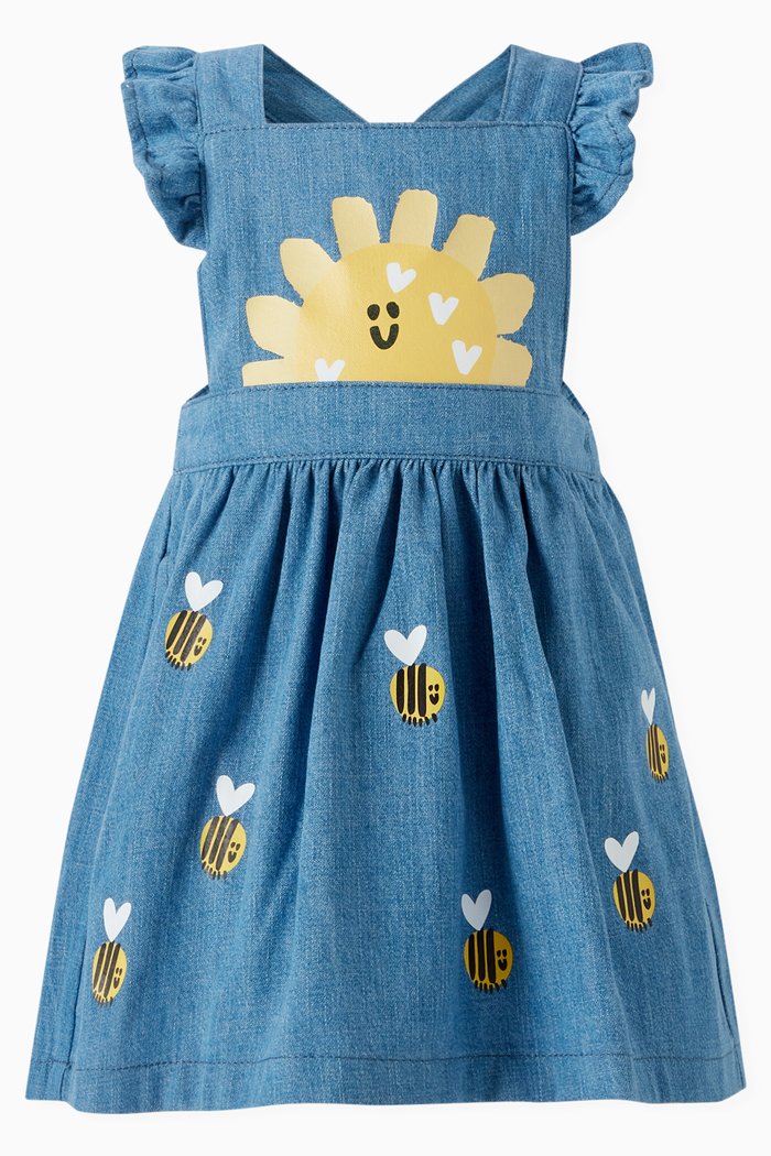 

Bee Overall Dress in Organic Cotton, Blue