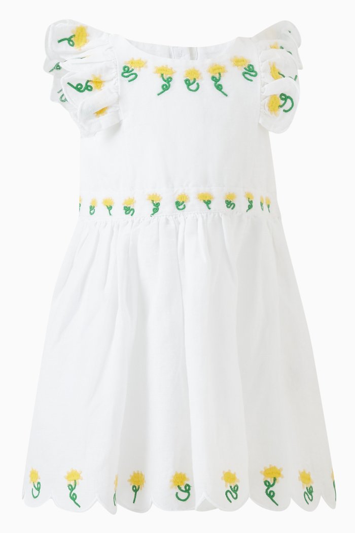 

Embroidered Dress in Linen-Cotton, White