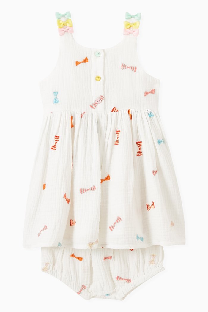

Bow-embroidered Mini Dress in Cotton, White