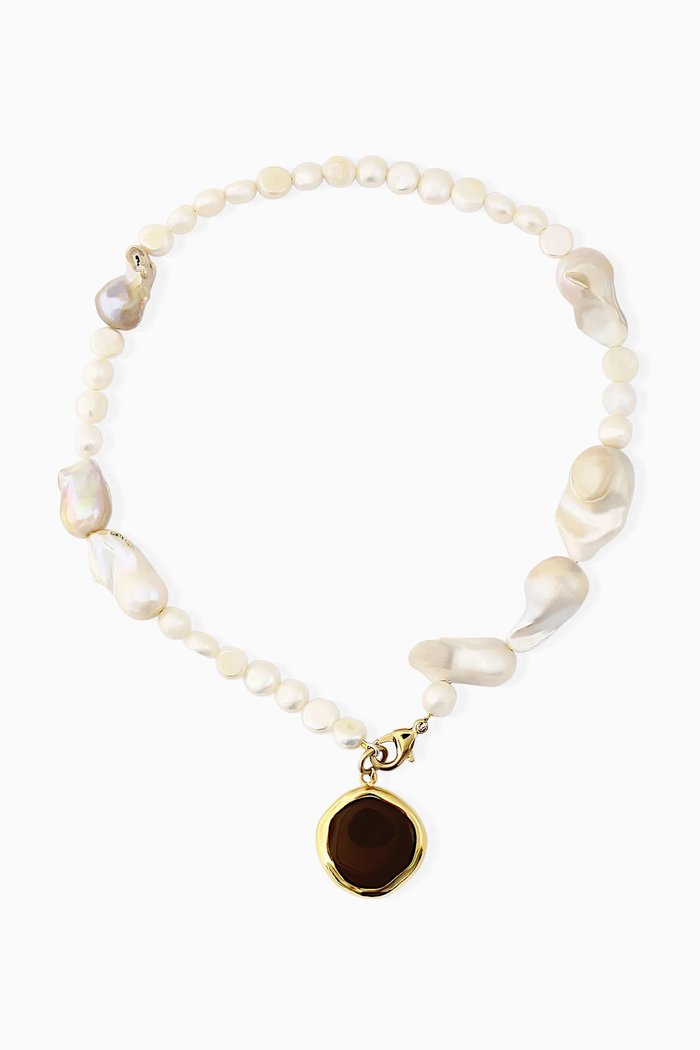 

Celia Pearl Necklace in 18kt Gold-plated Bronze, White