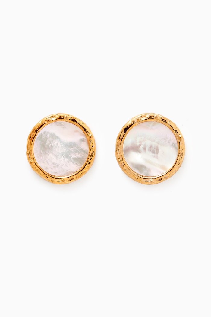 Cindy Mother of Pearl Studs in 18kt Gold-plated Bronze, White