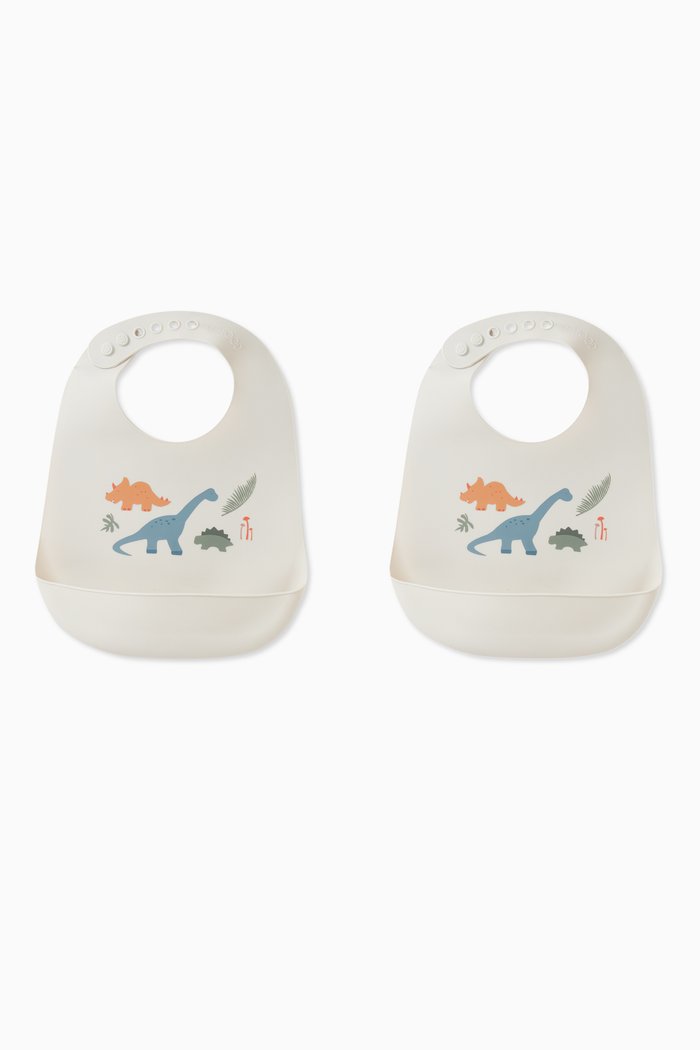 

Dinosaur Bib Set in Silicone, Set of 2, Neutral