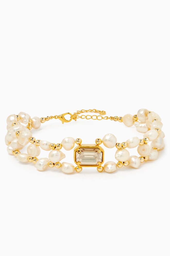 

Denise Pearl Choker Necklace in 24kt Gold-plated Brass