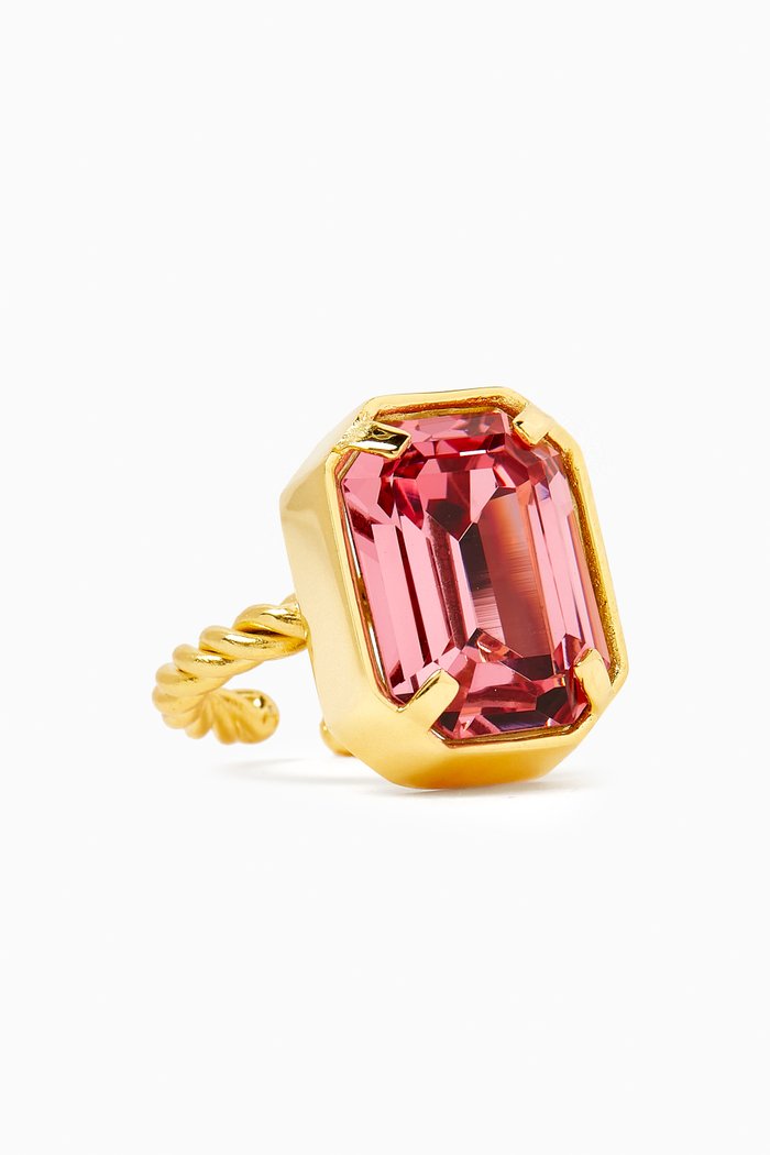 

Leoni Crystal Ring in 24kt Gold-plated Brass, Pink