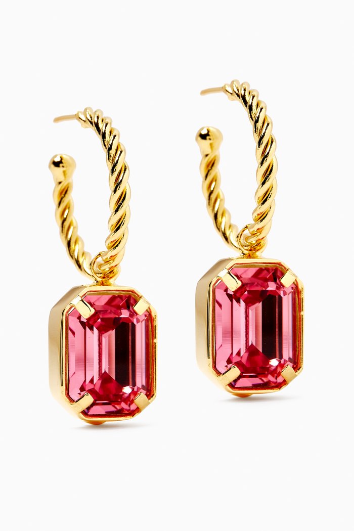 

Leonie Crystal Earrings in 24kt Gold-plated Brass, Pink