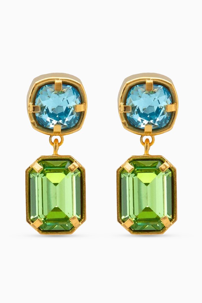

Anne Crystal Drop Earrings in 24kt Gold-plated Brass, Multicolour
