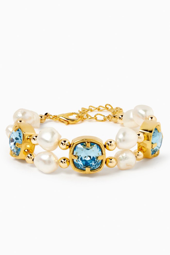 

Charlotte Pearl Bracelet in 24kt Gold-plated Brass, Blue