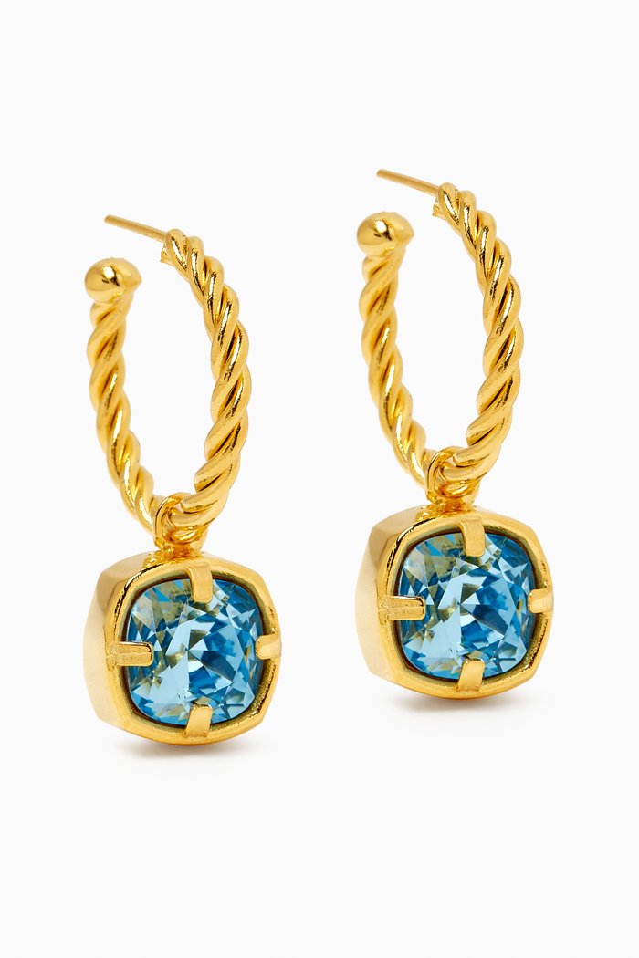 

Alice Crystal Drop Earrings in 24kt Gold-plated Brass, Blue