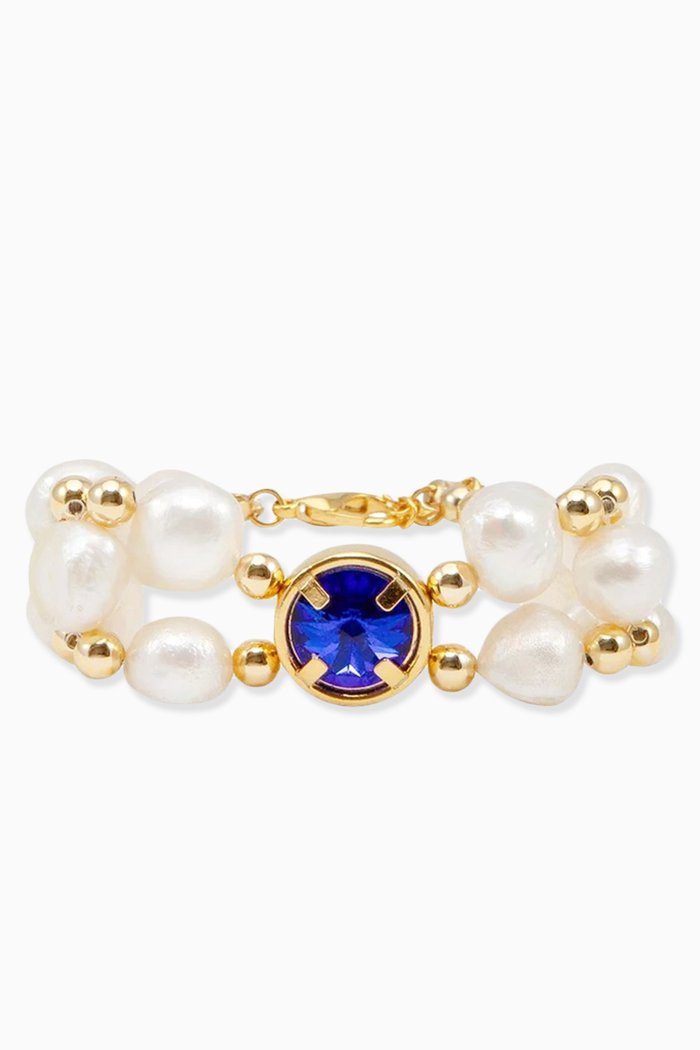 

Virginie Pearl Bracelet in 24kt Gold-plated Brass, Blue