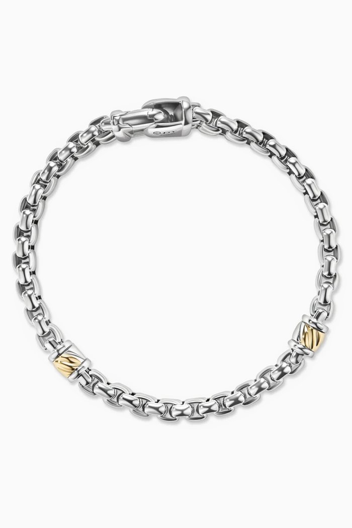 

Cable 2-row Box Chain Bracelet in Sterling Silver & 18kt Yellow Gold, 12mm