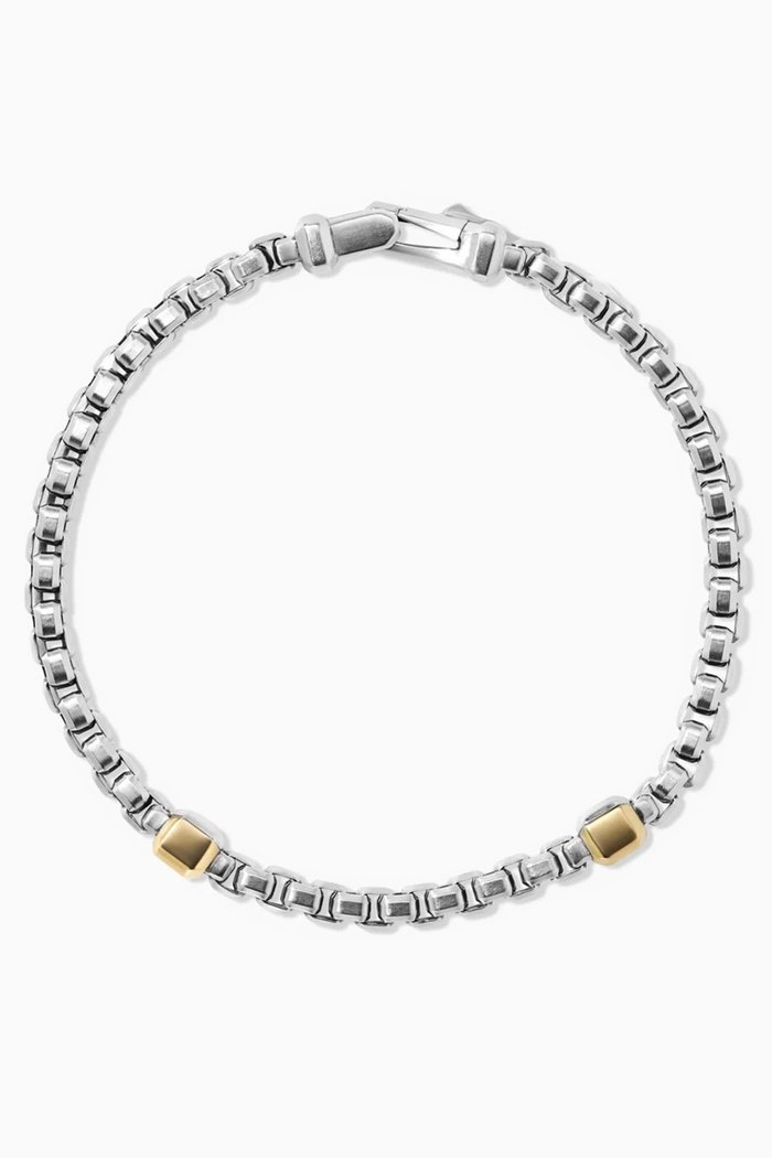 

Double Box Chain Bracelet in Sterling Silver & 18kt Yellow Gold, 10.5mm