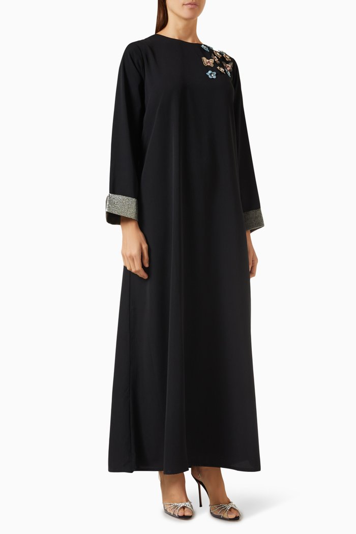Yasmin Floral-embellished Kaftan, Black