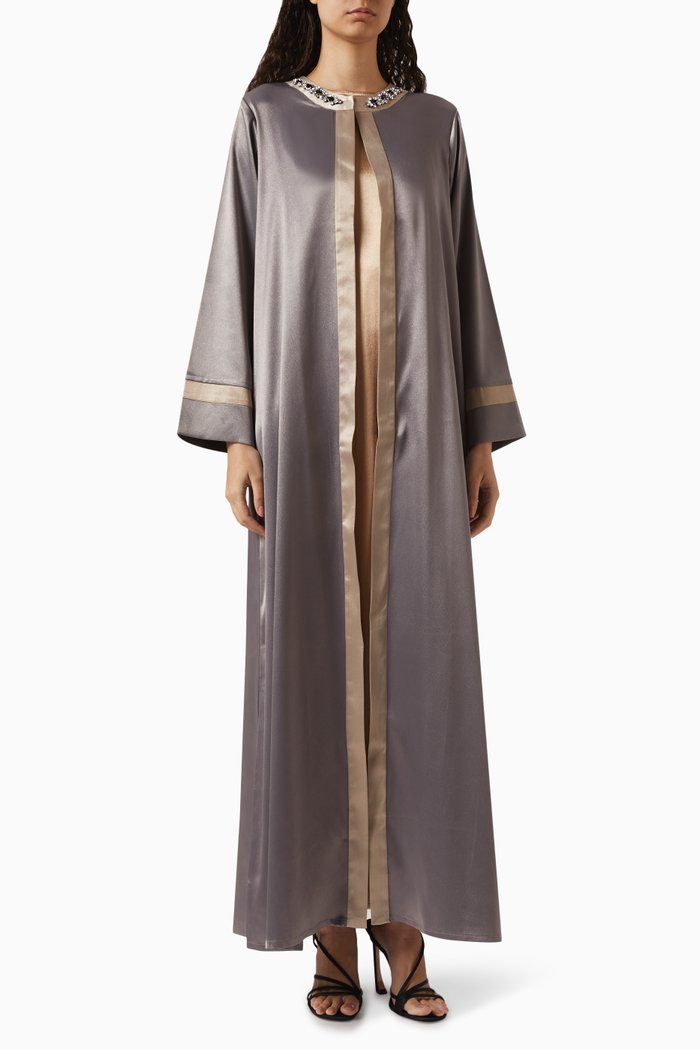 

Embellished Abaya Set in Satin, Silver