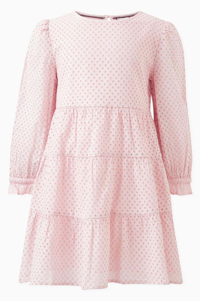 

Essential Broderie Anglaise Tiered Dress in Cotton, Pink