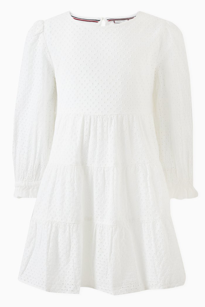 

Essential Broderie Anglaise Tiered Dress in Cotton, White