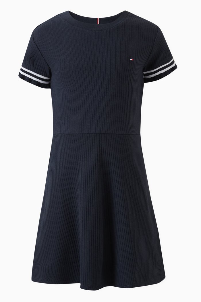

Ribbed Flare Dress in Knit, Blue