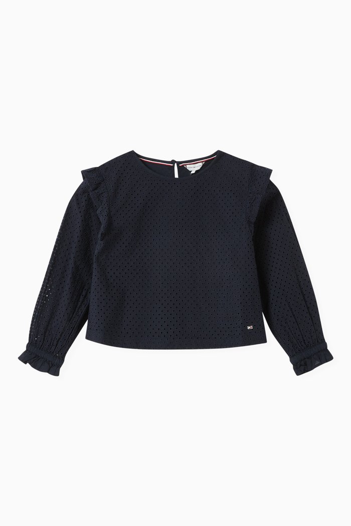 

Polka-dot Broderie Anglaise Blouse in Cotton, Blue