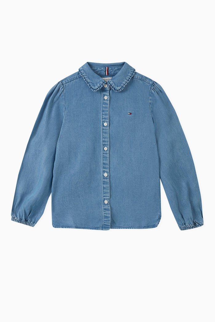 

Ruffle Collar Shirt in Tencel™, Blue
