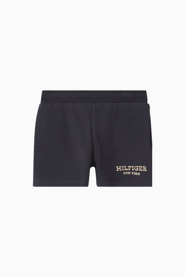 

Metallic Monotype Logo Shorts in Cotton Blend, Blue