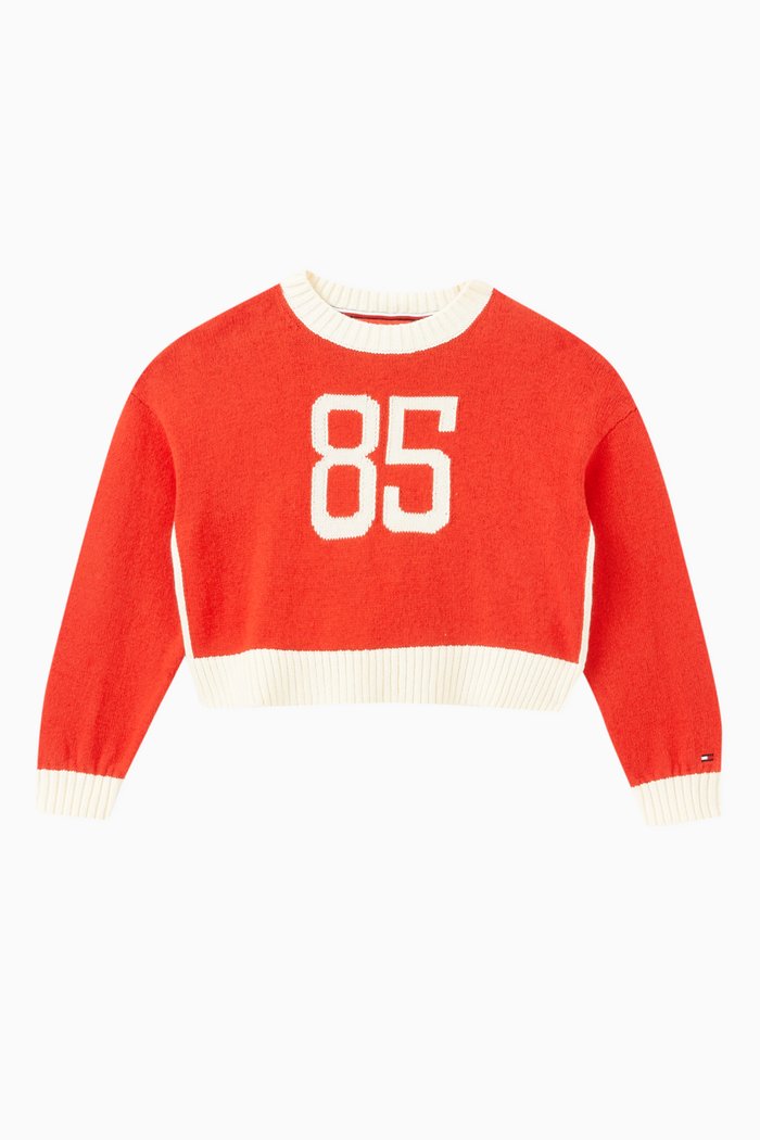 

1985 Varsity Cropped Sweatshirt in Lambswool Blend Knit, Red