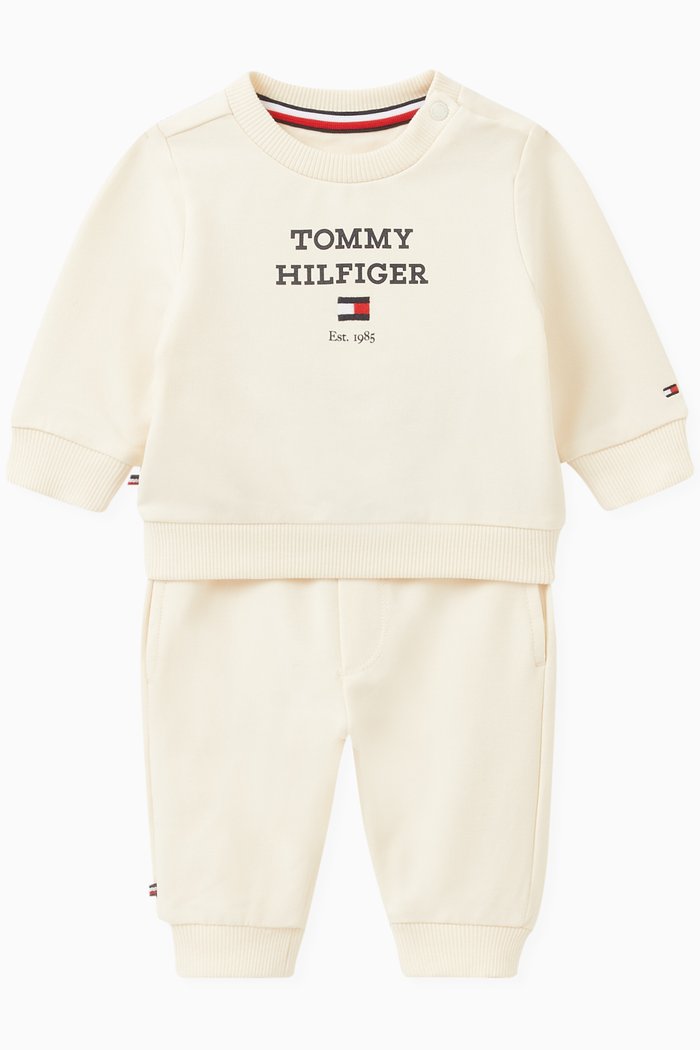 

Logo Sweatshirt & Joggers Set in Stretch Organic Cotton, Neutral